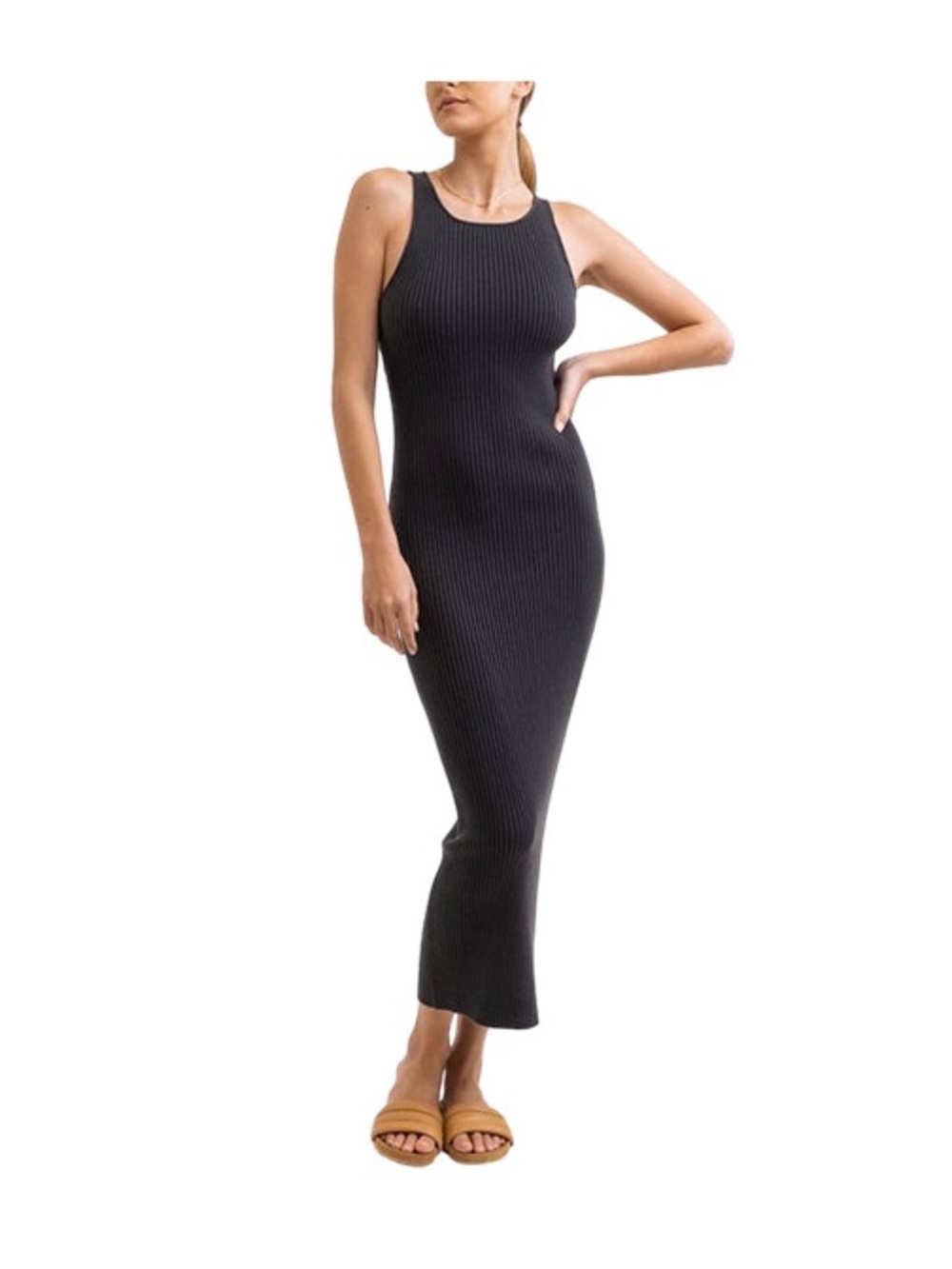 Rhythm Grey Ribbed Tank Dress, Size M